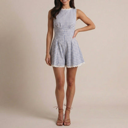 Plaid Sleeveless Mini Jumpsuit
