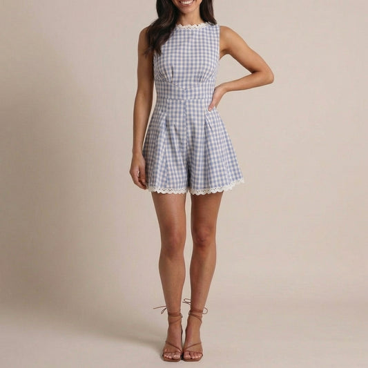 Plaid Sleeveless Mini Jumpsuit