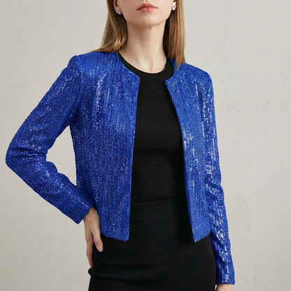 Tailored Cropped Sequined Cardigan Jacket with Structured Silhouette