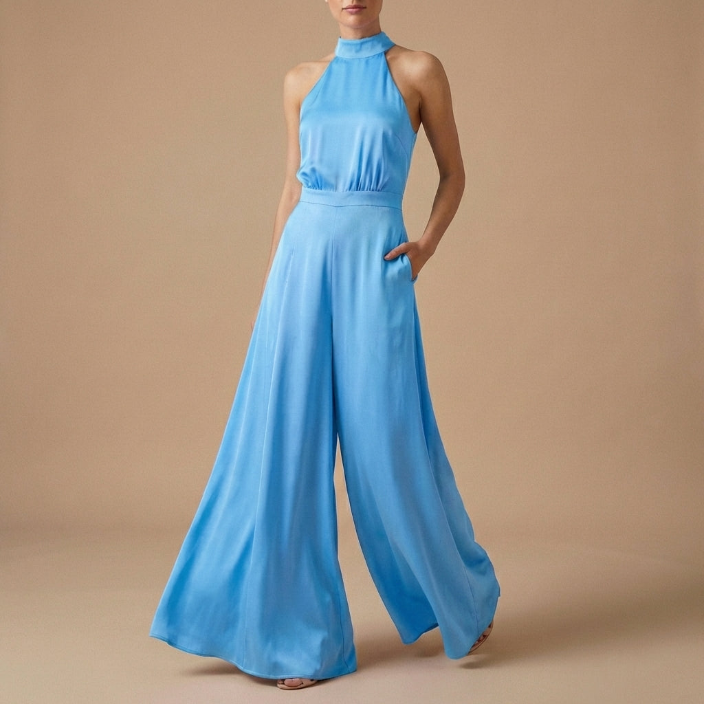 Halter Neck Wide-Leg Jumpsuit with Tie-Back Detail