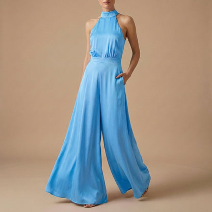 Halter Neck Wide-Leg Jumpsuit with Tie-Back Detail
