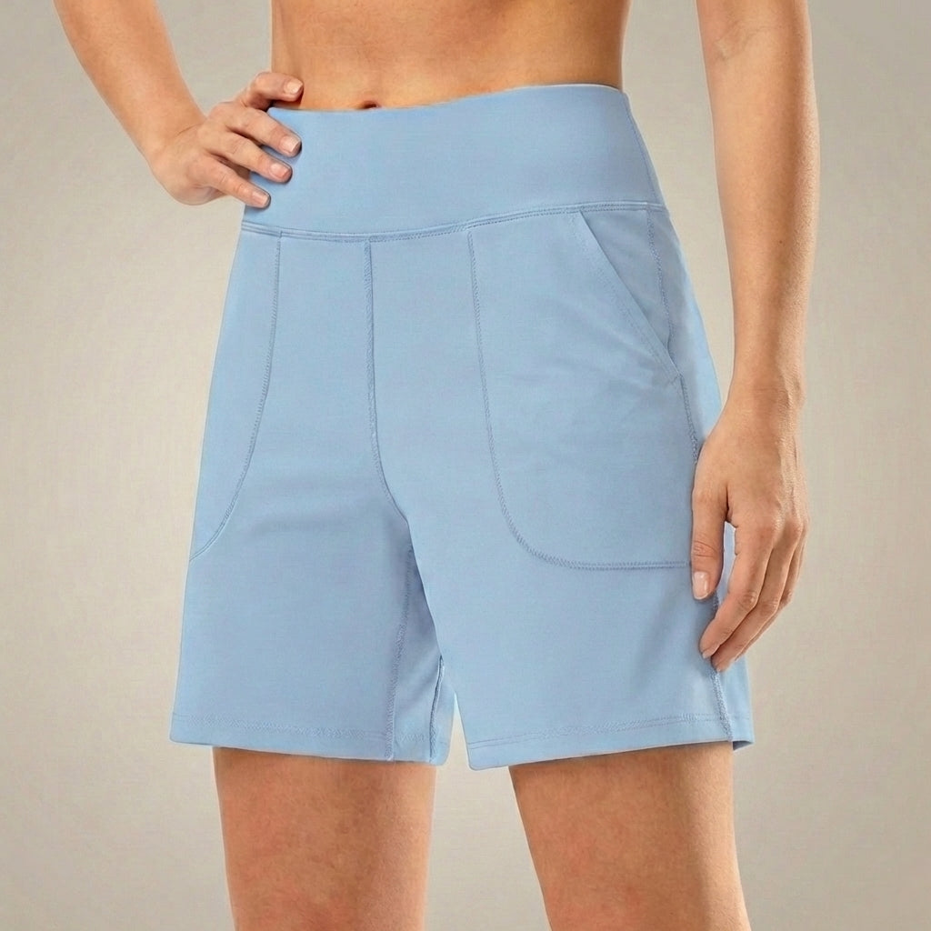 High-Waist Relaxed Fit Athletic Shorts with Structured Seam Paneling