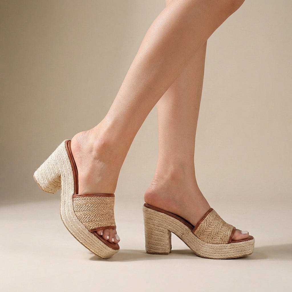 Elevated Espadrille Platform Block Heel Mule Sandal