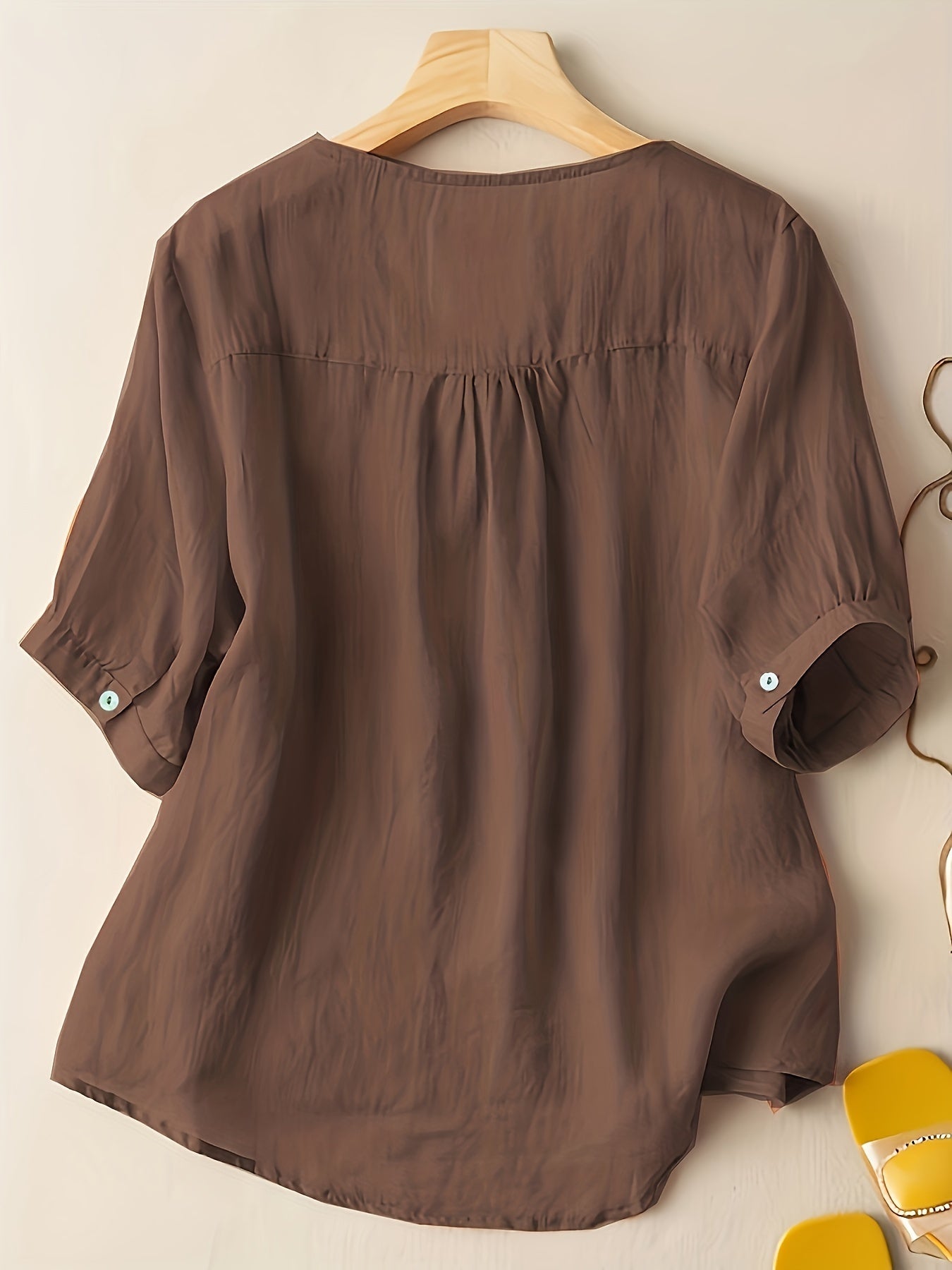 Embroidered V-Neck Relaxed Fit Tunic Blouse