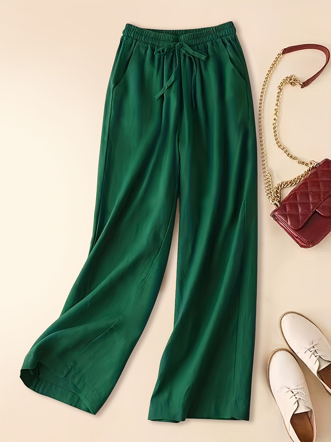 Lightweight Wide-Leg Linen Blend Drawstring Trousers