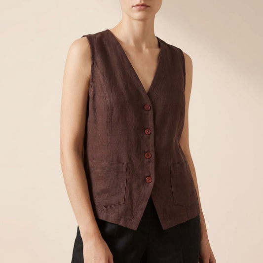 Arlena Relaxed Vest with Contrast Trim and Patch Pockets