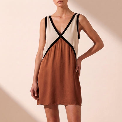 Sabrina Sleeveless A-Line Mini Dress with Geometric Chevron Detail