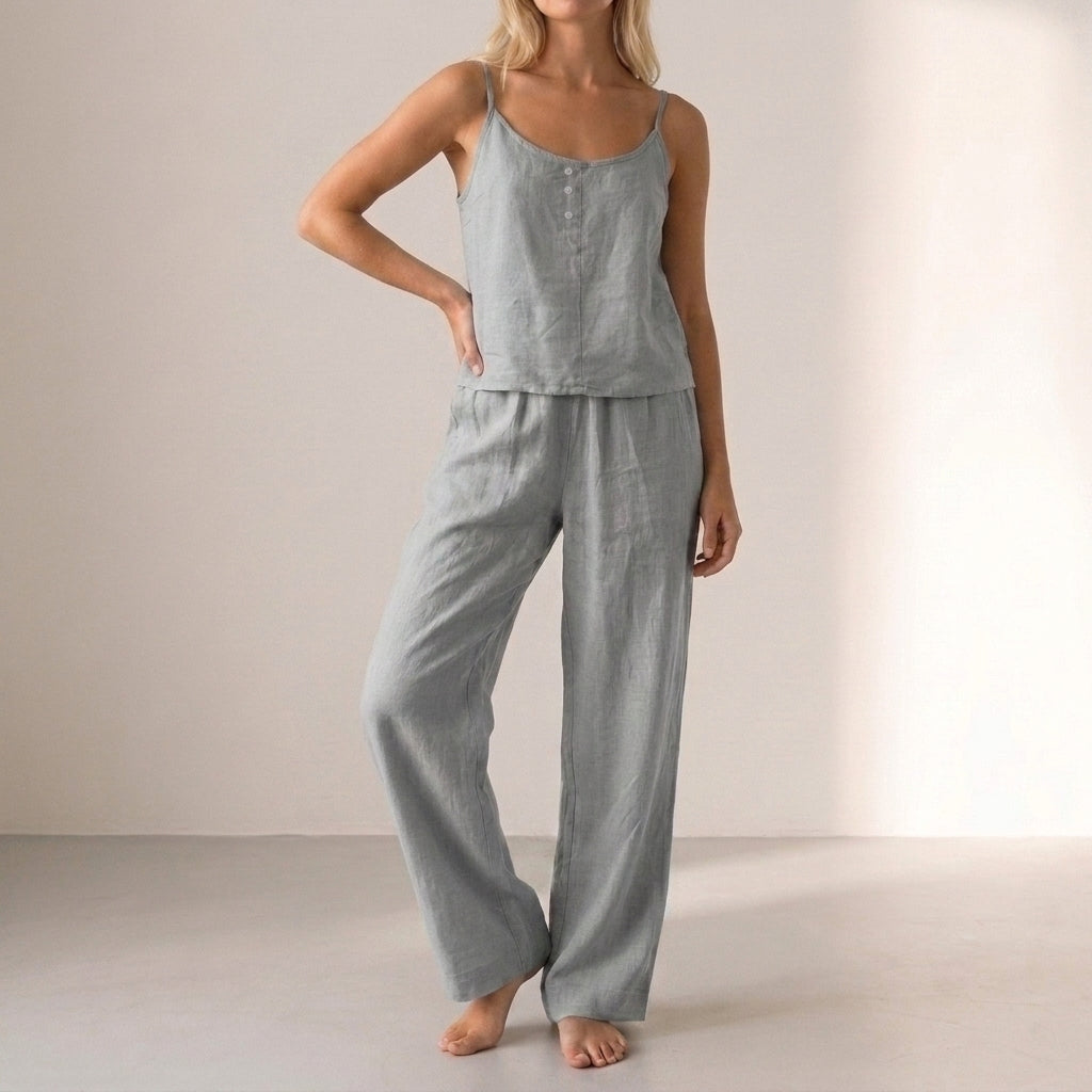 Relaxed Button-Front Sleeveless Camisole and Wide-Leg Trouser Set