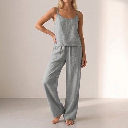 Relaxed Button-Front Sleeveless Camisole and Wide-Leg Trouser Set