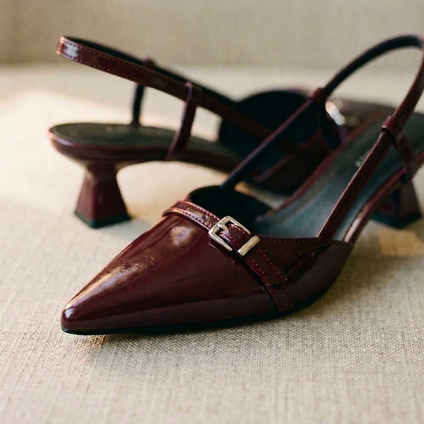 Refined Slingback Kitten Heel Pumps with Decorative Buckle