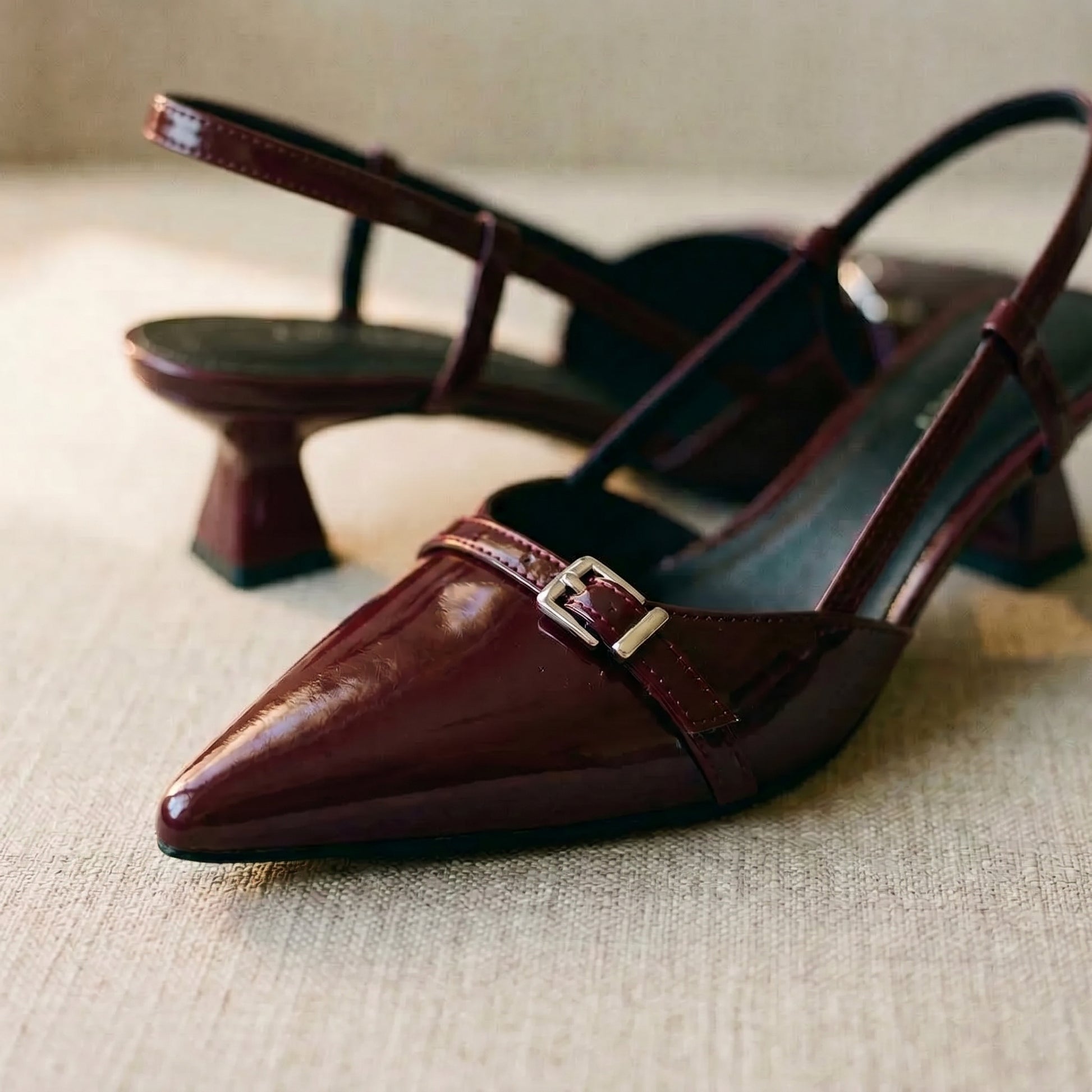 Refined Slingback Kitten Heel Pumps with Decorative Buckle