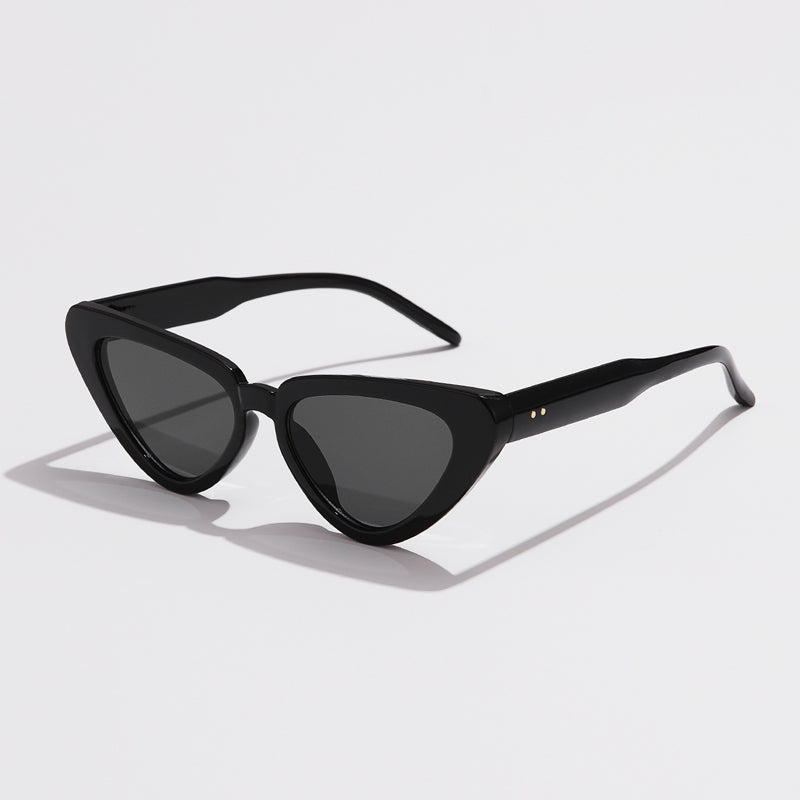 Retro Cat-Eye Sunglasses with Glossy Frame and Patterned Temples