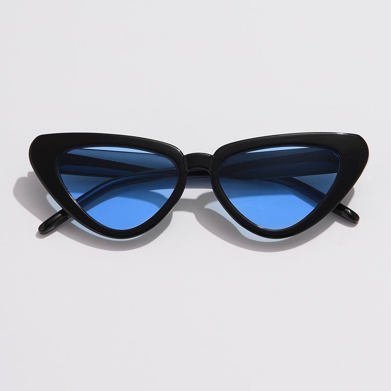 Retro Cat-Eye Sunglasses with Glossy Frame and Patterned Temples