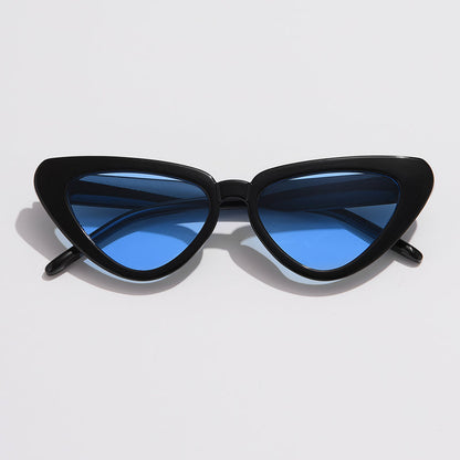 Retro Cat-Eye Sunglasses with Glossy Frame and Patterned Temples