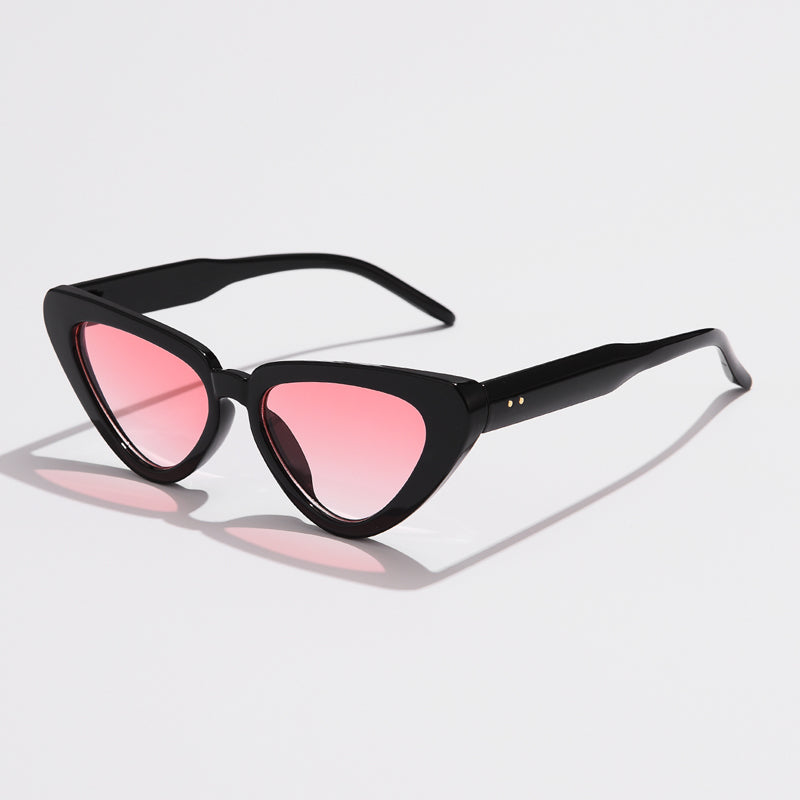 Retro Cat-Eye Sunglasses with Glossy Frame and Patterned Temples