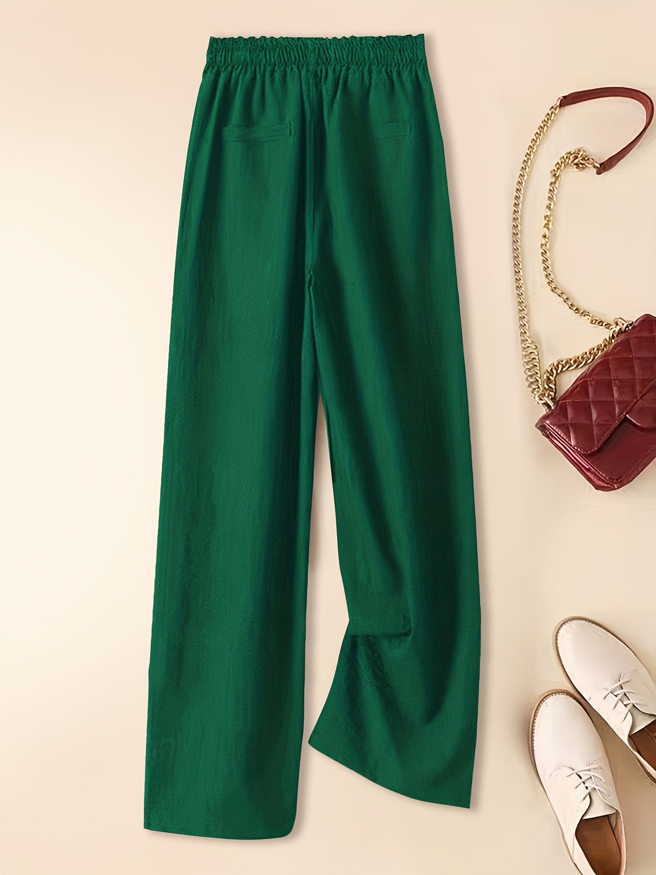 Lightweight Wide-Leg Linen Blend Drawstring Trousers