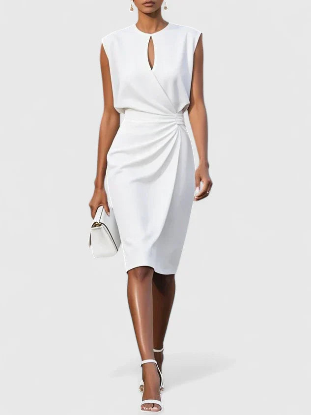 Elegant Sleeveless Wrap Midi Dress with Draped Waist