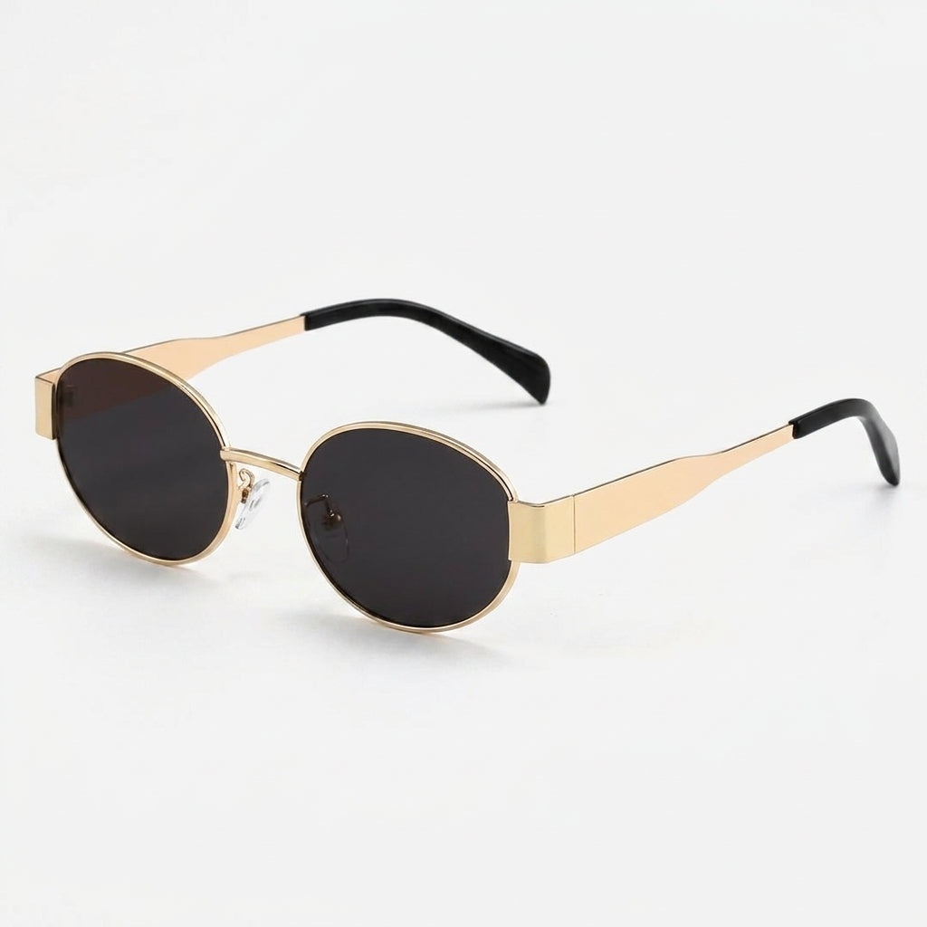 Vintage-Inspired Round Sunglasses with Patterned Tapered Temples