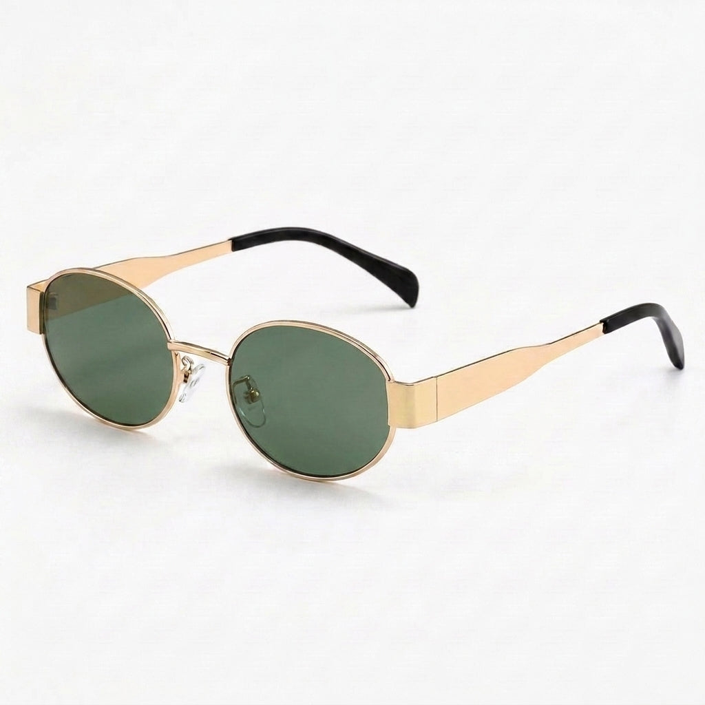 Vintage-Inspired Round Sunglasses with Patterned Tapered Temples