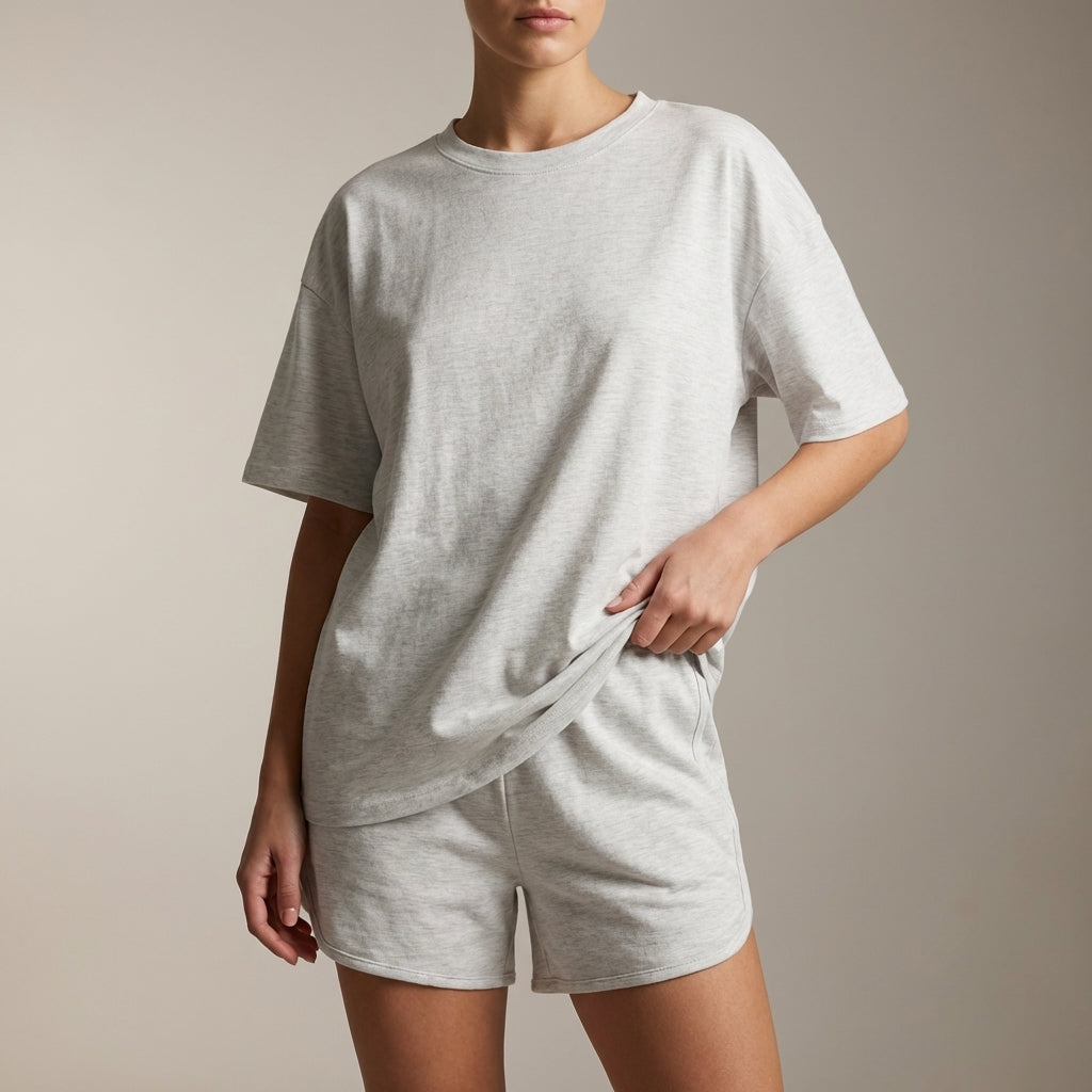 Oversized Drop-Shoulder Lounge Set with Adjustable Waist Shorts