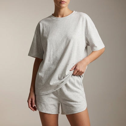 Oversized Drop-Shoulder Lounge Set with Adjustable Waist Shorts
