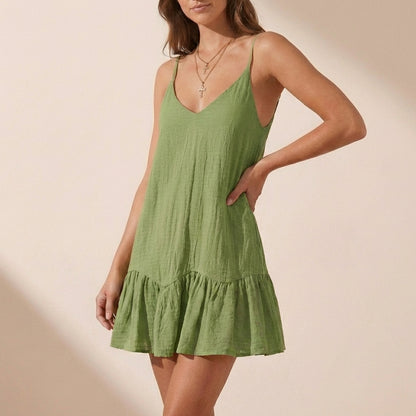 A-Line Mini Sundress with Tiered Ruffle Hem and Spaghetti Straps