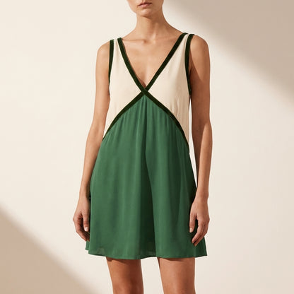 Sabrina Sleeveless A-Line Mini Dress with Geometric Chevron Detail