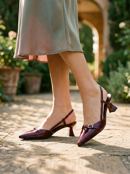 Refined Slingback Kitten Heel Pumps with Decorative Buckle