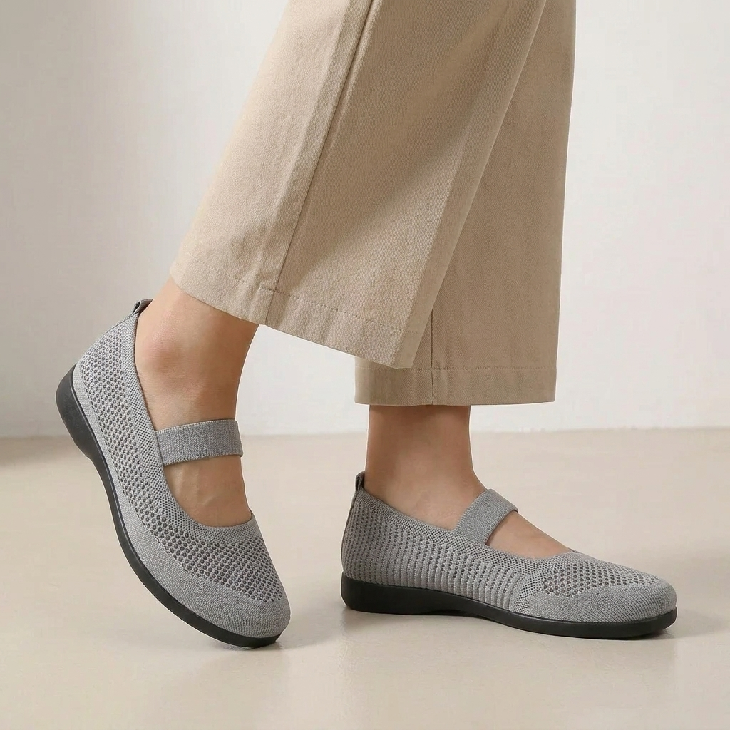 Breathable Knit Slip-On Flats with Elastic Mary Jane Strap