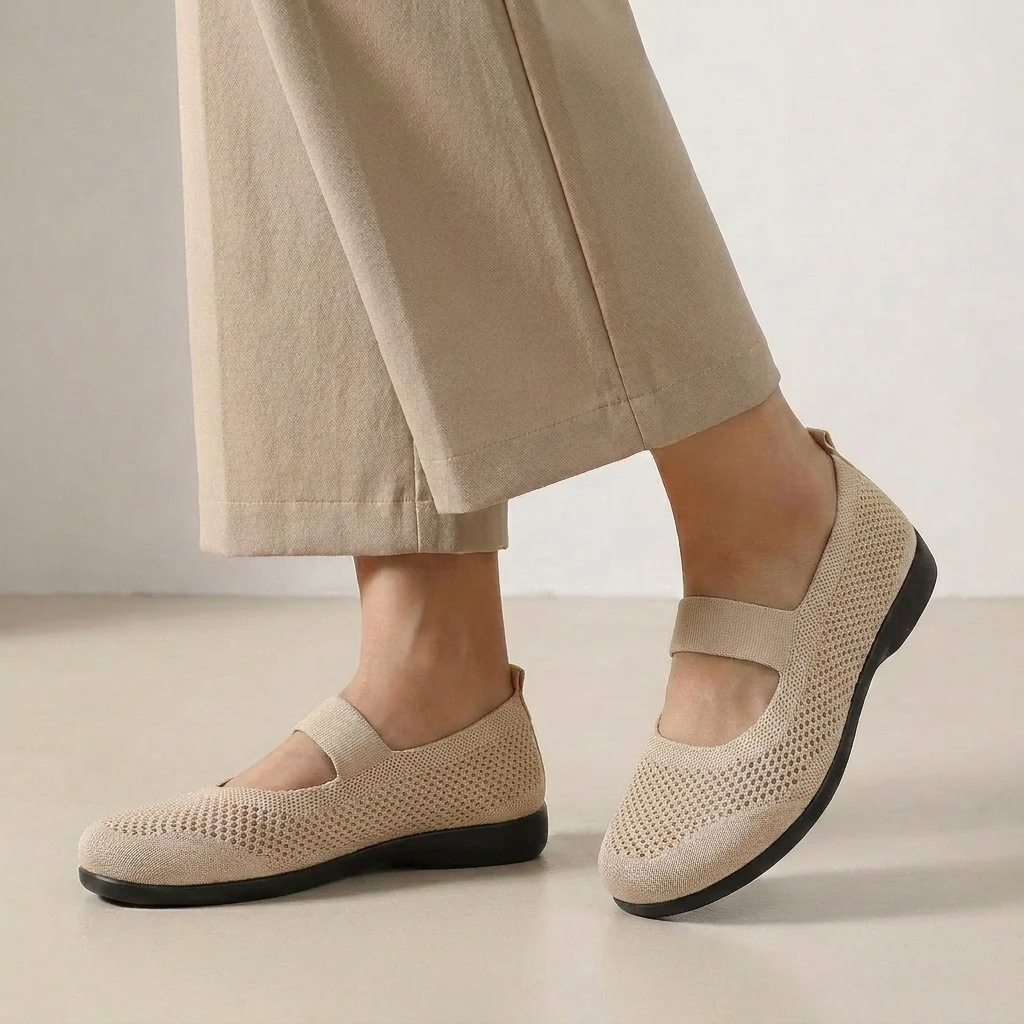 Breathable Knit Slip-On Flats with Elastic Mary Jane Strap