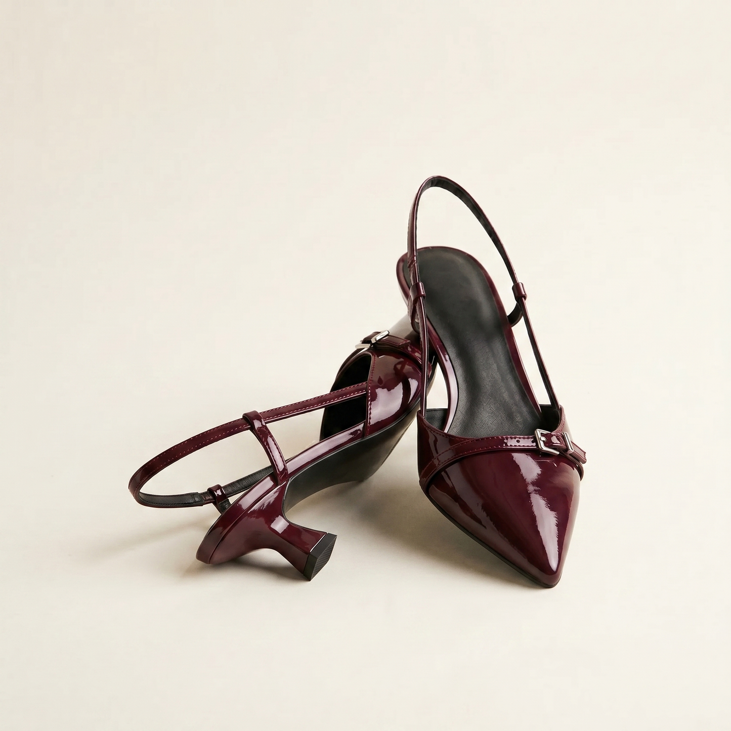 Refined Slingback Kitten Heel Pumps with Decorative Buckle
