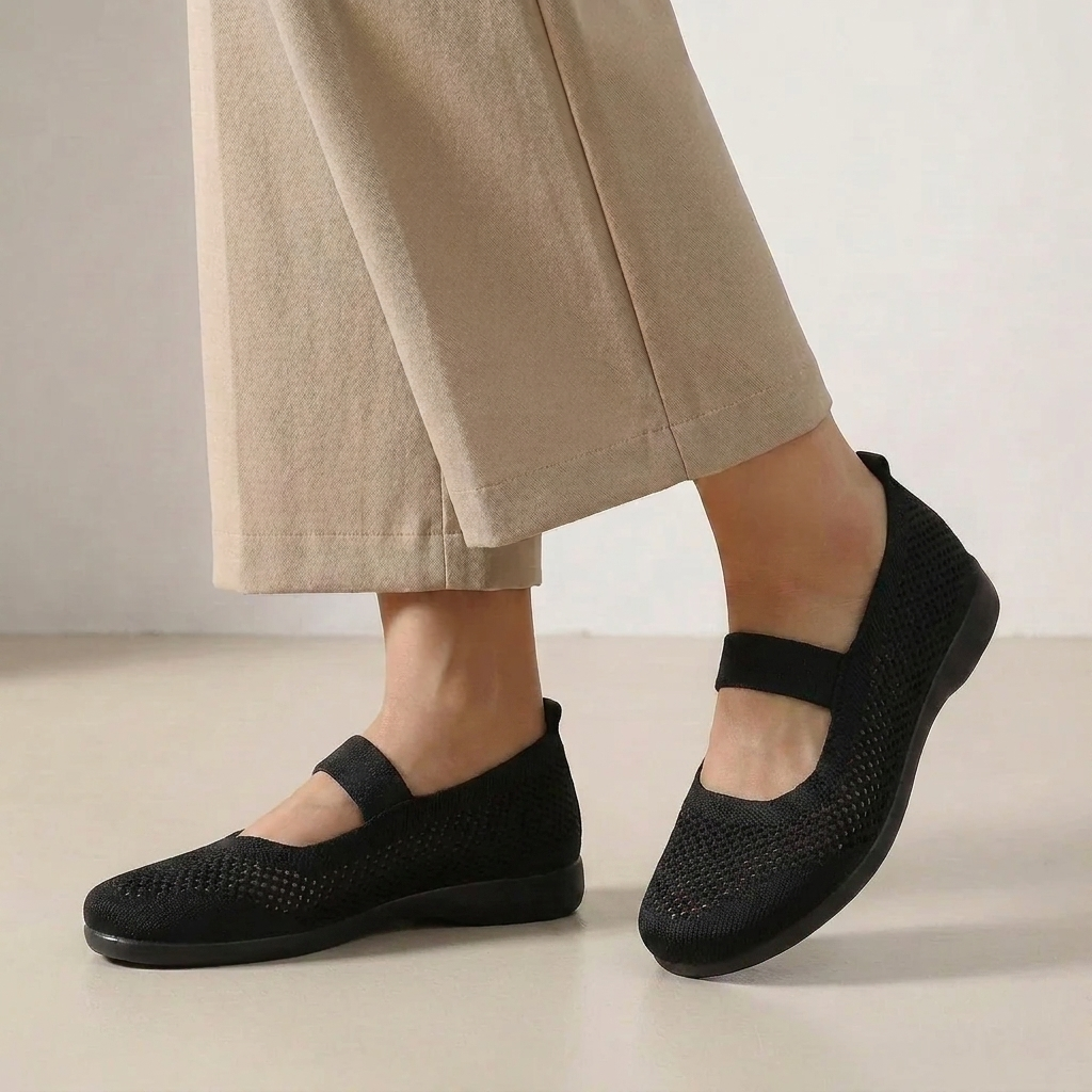 Breathable Knit Slip-On Flats with Elastic Mary Jane Strap