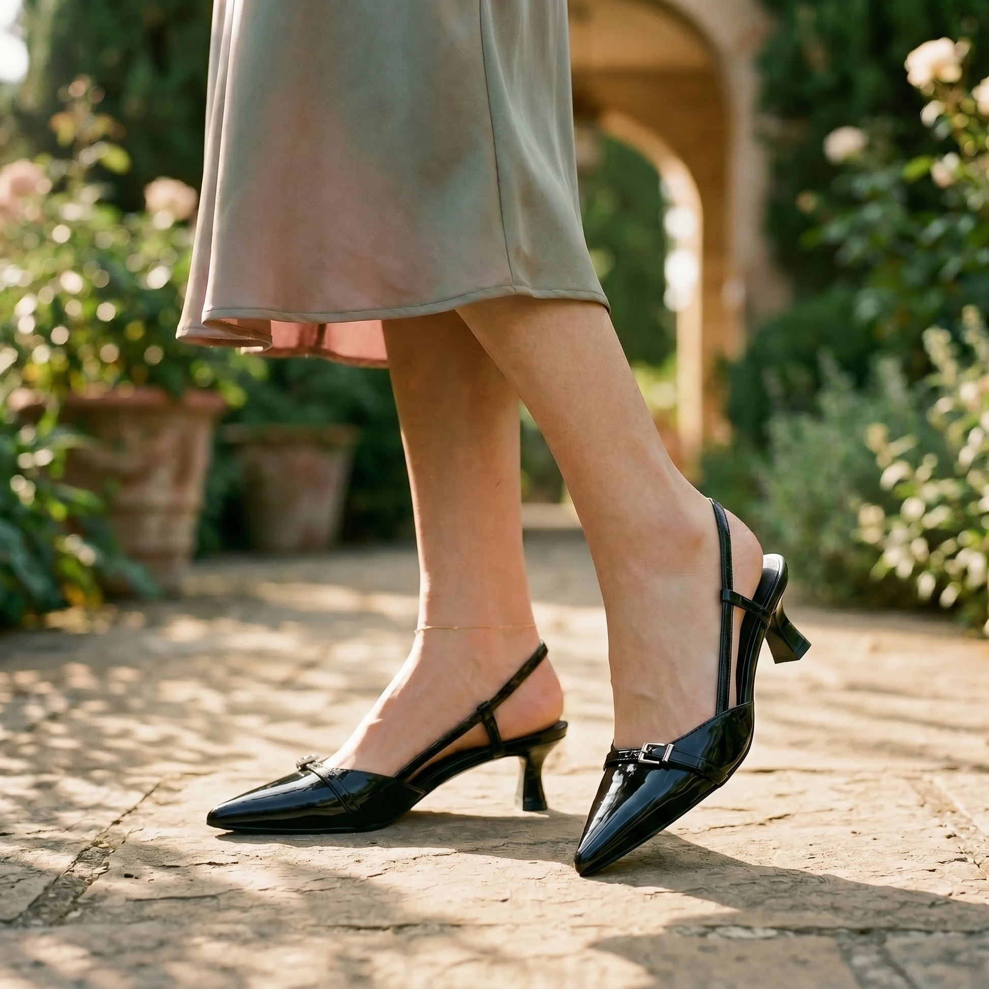 Refined Slingback Kitten Heel Pumps with Decorative Buckle