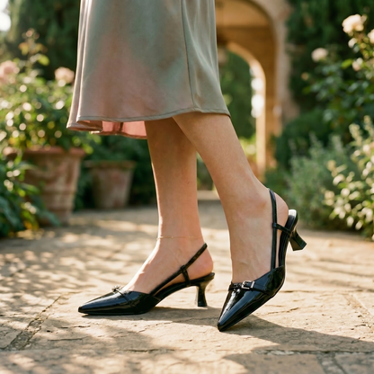 Refined Slingback Kitten Heel Pumps with Decorative Buckle