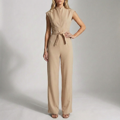 Tailored Wide-Leg Ankle-Length Jumpsuit with Mock Neck and Belt