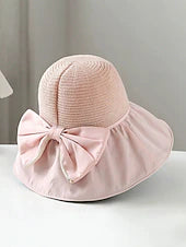 Foldable Wide Brim Sun Hat with Textured Crown and Elegant Bow Accent