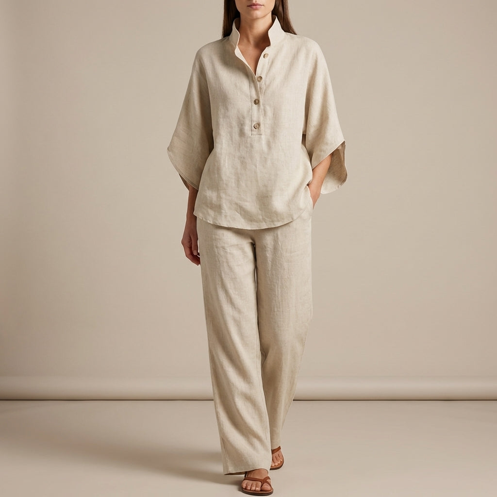 Woven Two-Piece Relaxed Shirt and Wide-Leg Trouser Set for Urban Leisure