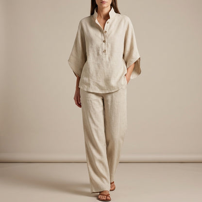 Woven Two-Piece Relaxed Shirt and Wide-Leg Trouser Set for Urban Leisure