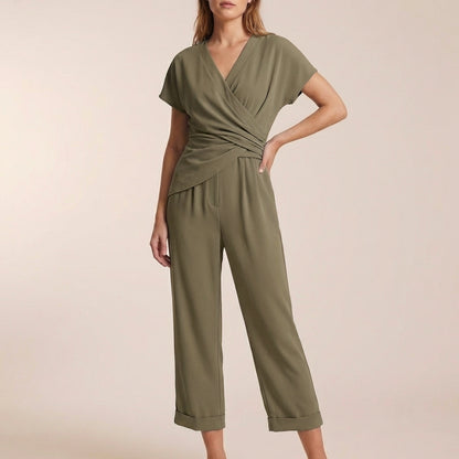 Amelia Draped Wrap V-Neck Cropped Wide-Leg Relaxed Jumpsuit