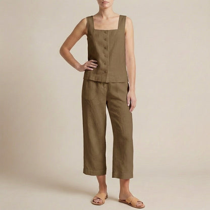 Structured Two-Piece Set with Square Neck Top and Wide-Leg Capris