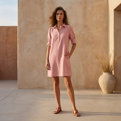 Harper Relaxed Knee-Length Shirt Dress with Flared Sleeve Detail