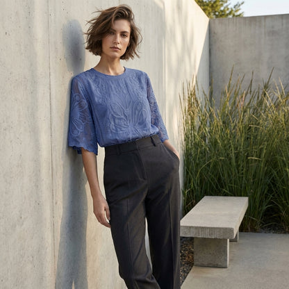 Boho-Chic Embroidered Sheer Mesh Blouse with Flared Sleeves