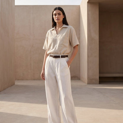 Relaxed Fit V-Neck Shirt with Patch Pockets for Elevated Casualwear