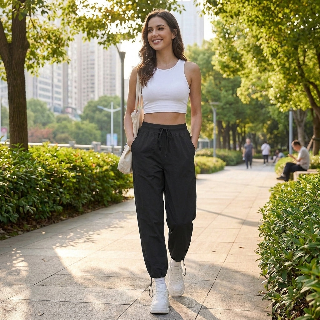 Relaxed Straight-Leg Lightweight Sports Pants with Adjustable Drawstrings