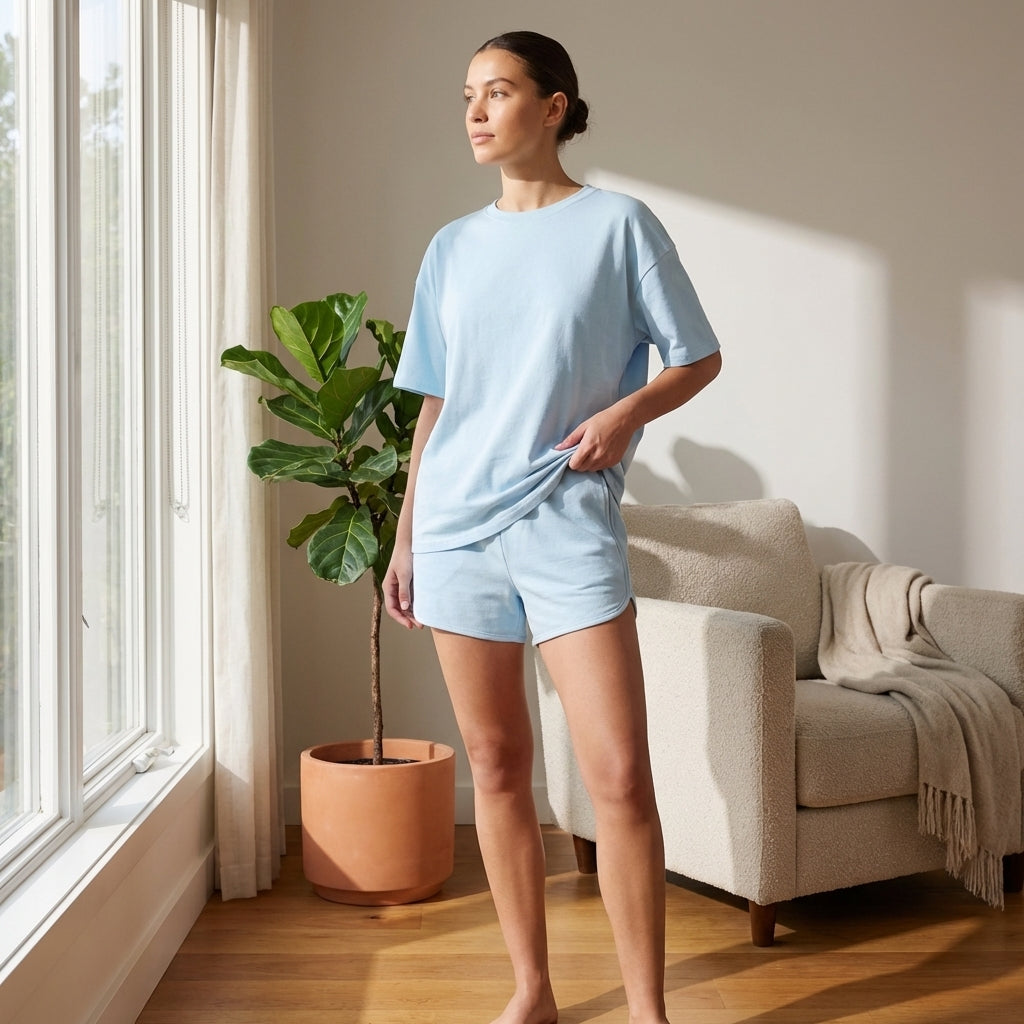 Oversized Drop-Shoulder Lounge Set with Adjustable Waist Shorts