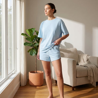 Oversized Drop-Shoulder Lounge Set with Adjustable Waist Shorts