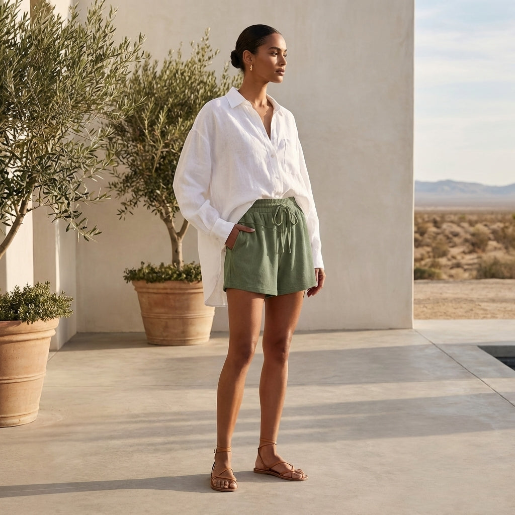 Relaxed Fit Drawstring Shorts with Subtle Seam and Pockets