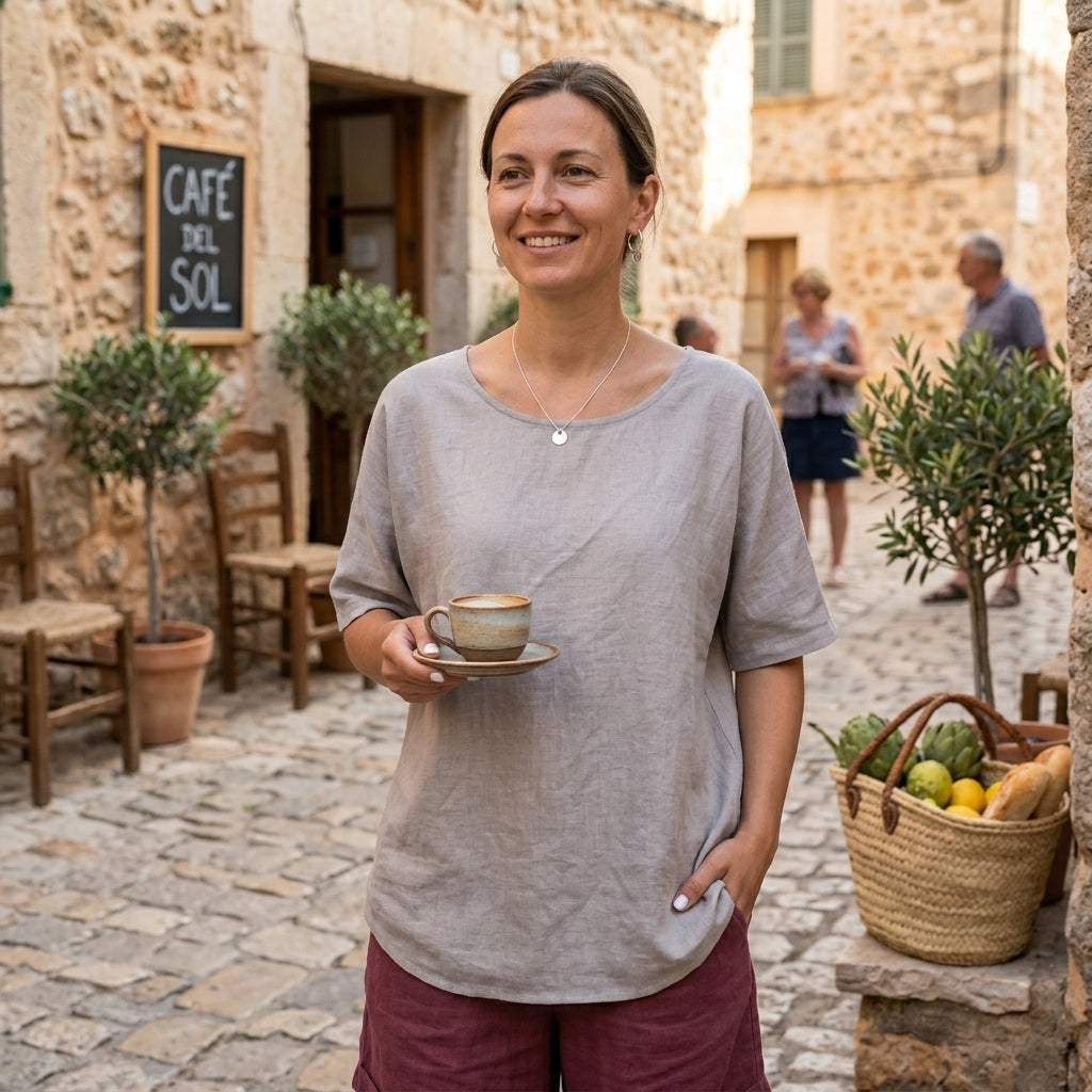 Relaxed Scoop Neck T-Shirt with Curved Hem