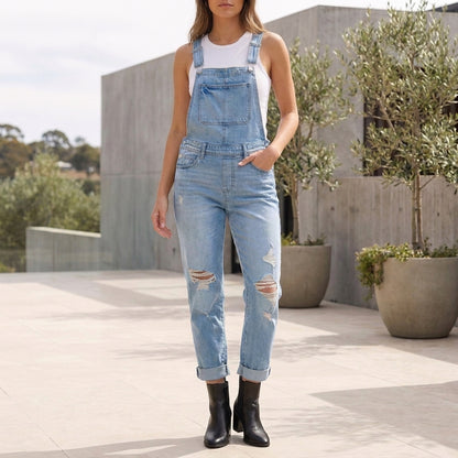 Slim Tapered Distressed Overalls with Adjustable Buckle Straps
