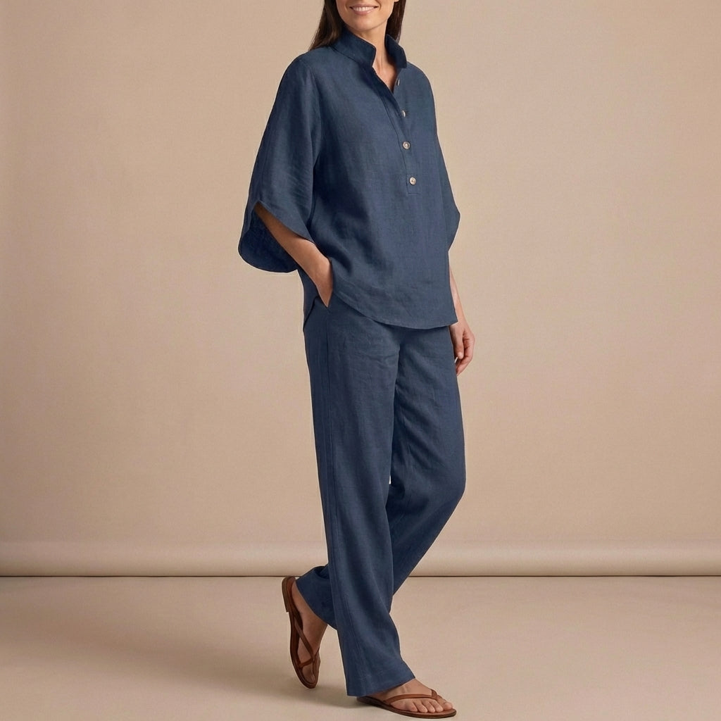 Woven Two-Piece Relaxed Shirt and Wide-Leg Trouser Set for Urban Leisure